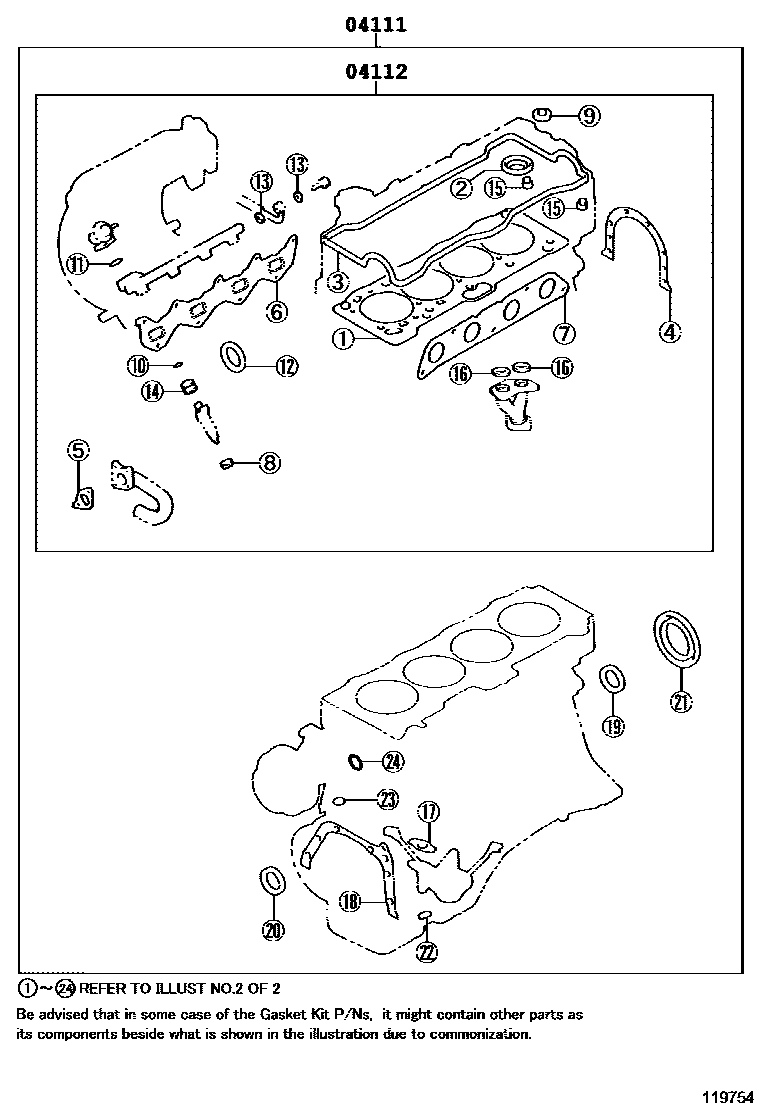 Toyota COROLLA Engine Overhaul Gasket Kit EPC diagram — 119754