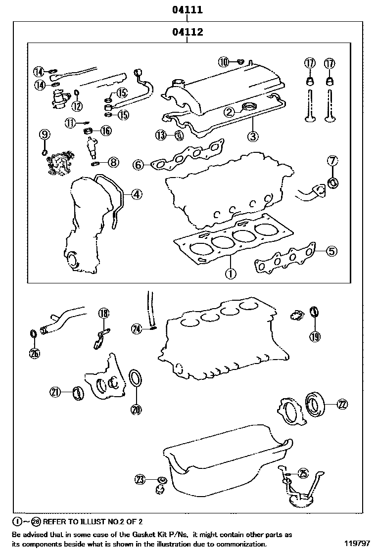 Toyota COROLLA Engine Overhaul Gasket Kit EPC diagram — 119797