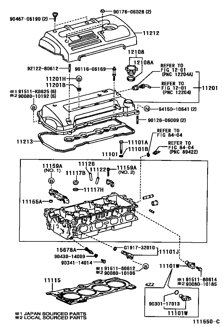 Toyota COROLLA Cylinder Head EPC diagram — 111550C