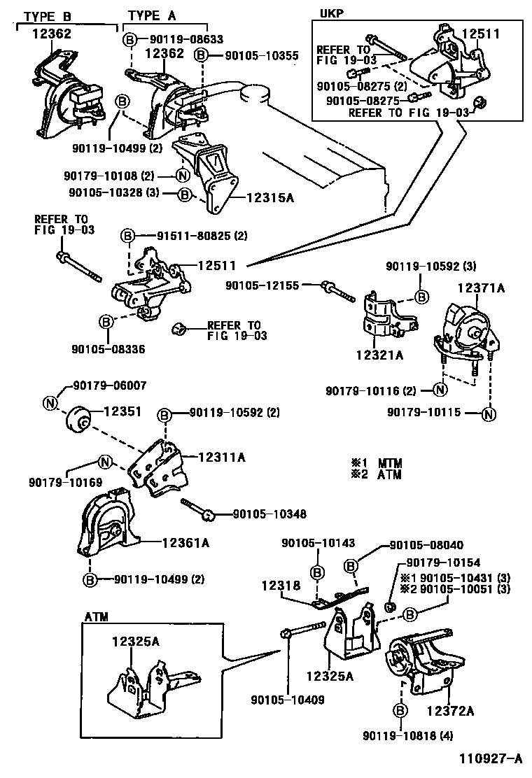 Toyota COROLLA Engine Mounting EPC diagram — 110927A