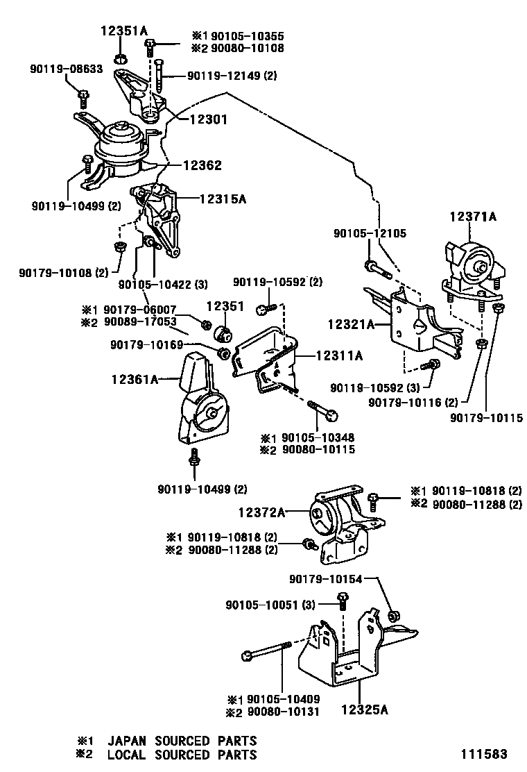 Toyota COROLLA Engine Mounting EPC diagram — 111583