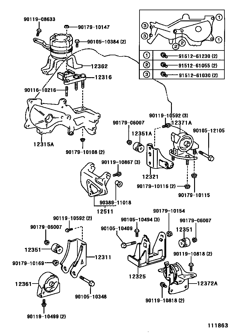 Toyota COROLLA Engine Mounting EPC diagram — 111863