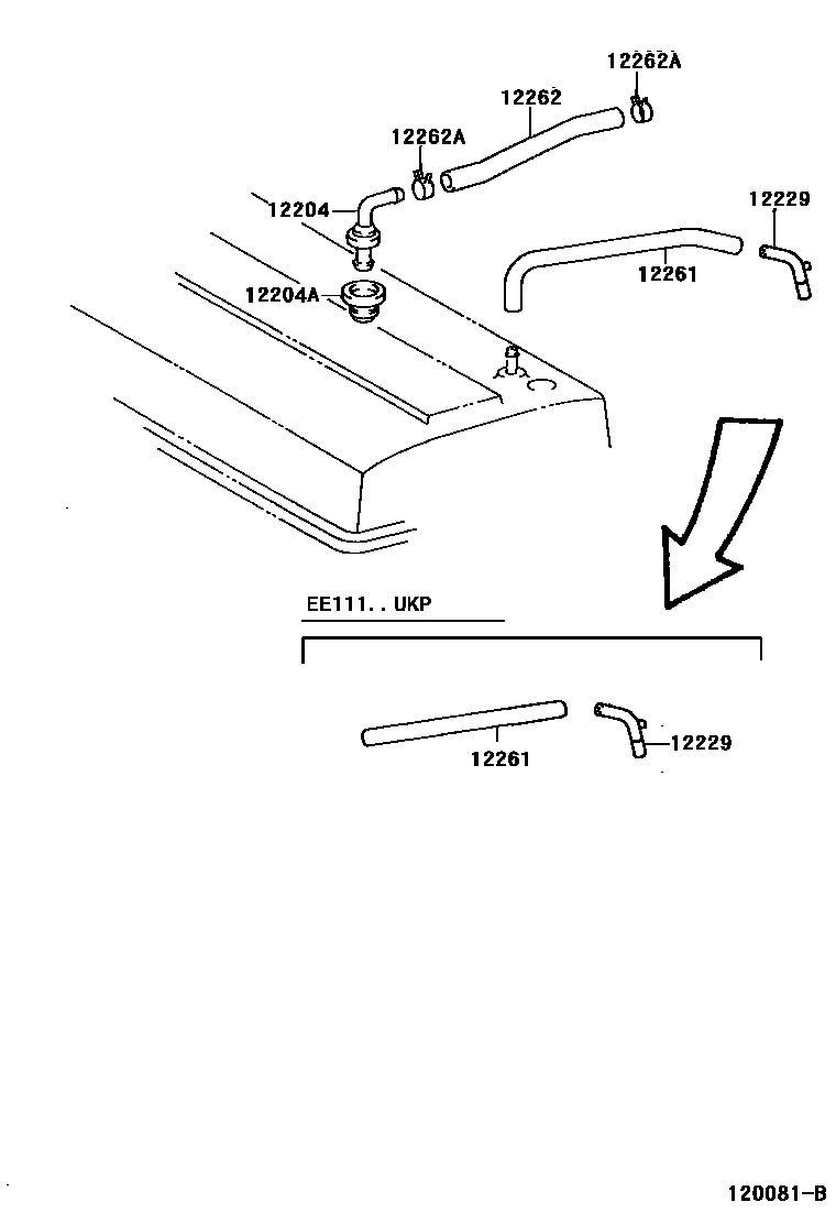 Toyota COROLLA Ventilation Hose EPC diagram — 120081B