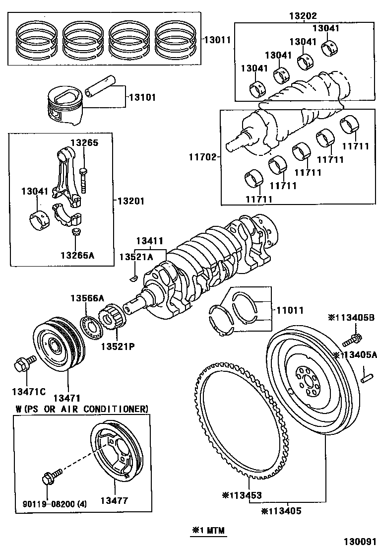 Toyota COROLLA Crankshaft & Piston EPC diagram — 130091