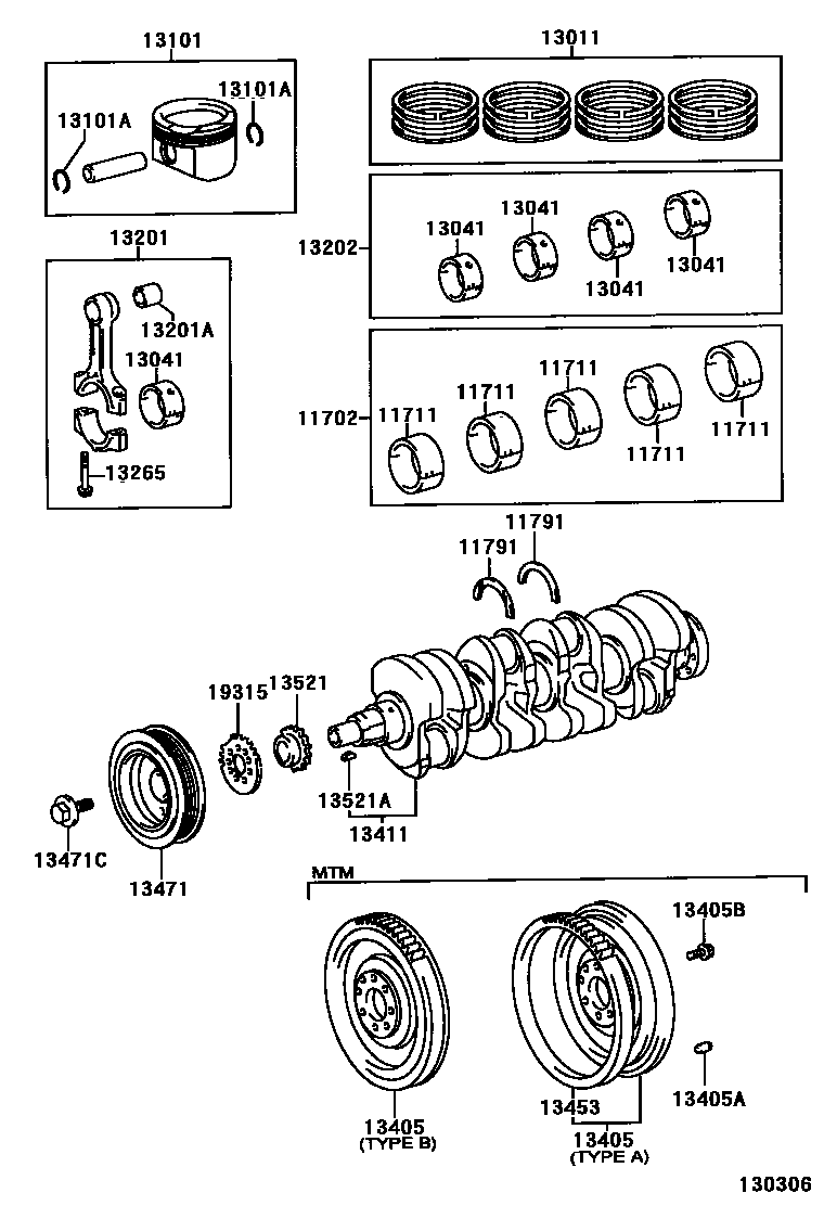 Toyota COROLLA Crankshaft & Piston EPC diagram — 130306