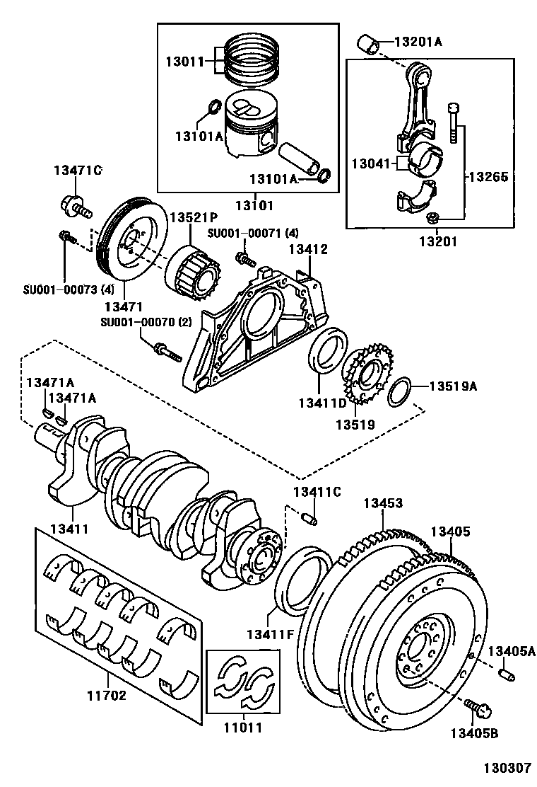 Toyota COROLLA Crankshaft & Piston EPC diagram — 130307