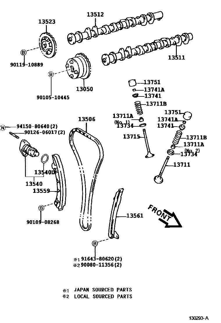 Toyota COROLLA Camshaft & Valve EPC diagram — 130293A