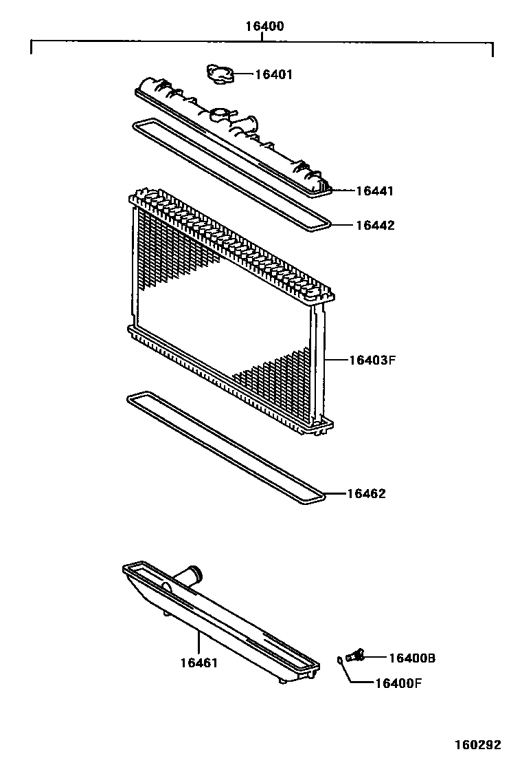 Toyota COROLLA RADIATOR & WATER OUTLET EPC diagram — 160292
