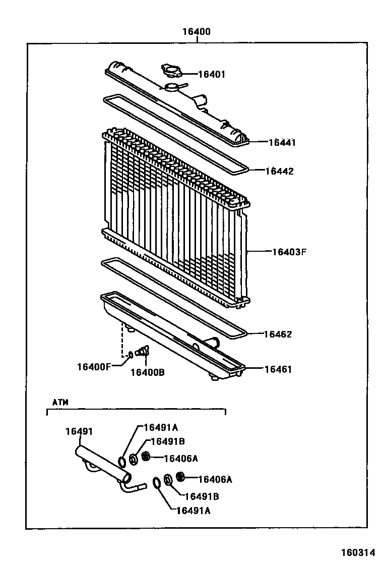 Toyota COROLLA RADIATOR & WATER OUTLET EPC diagram — 160314