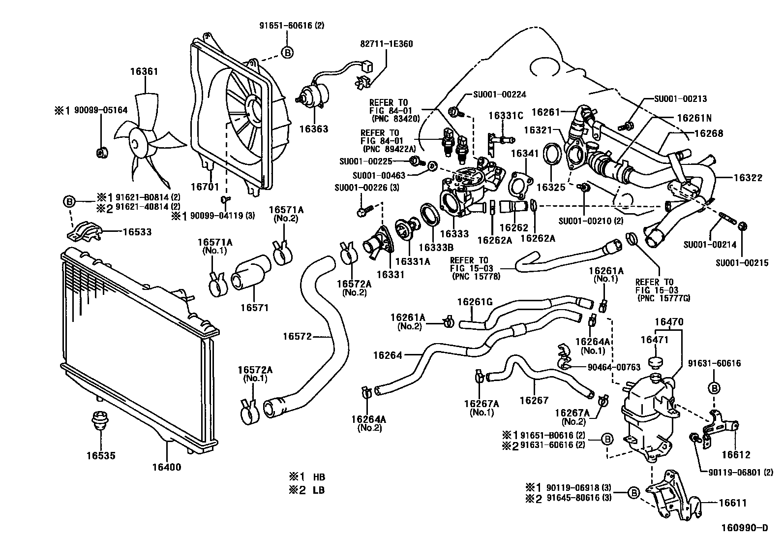 Toyota COROLLA RADIATOR & WATER OUTLET EPC diagram — 160990D