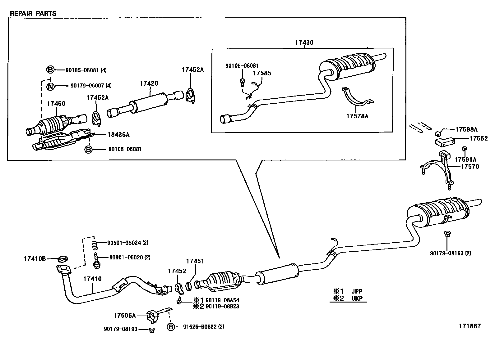 Toyota COROLLA Exhaust Pipe EPC diagram — 171867