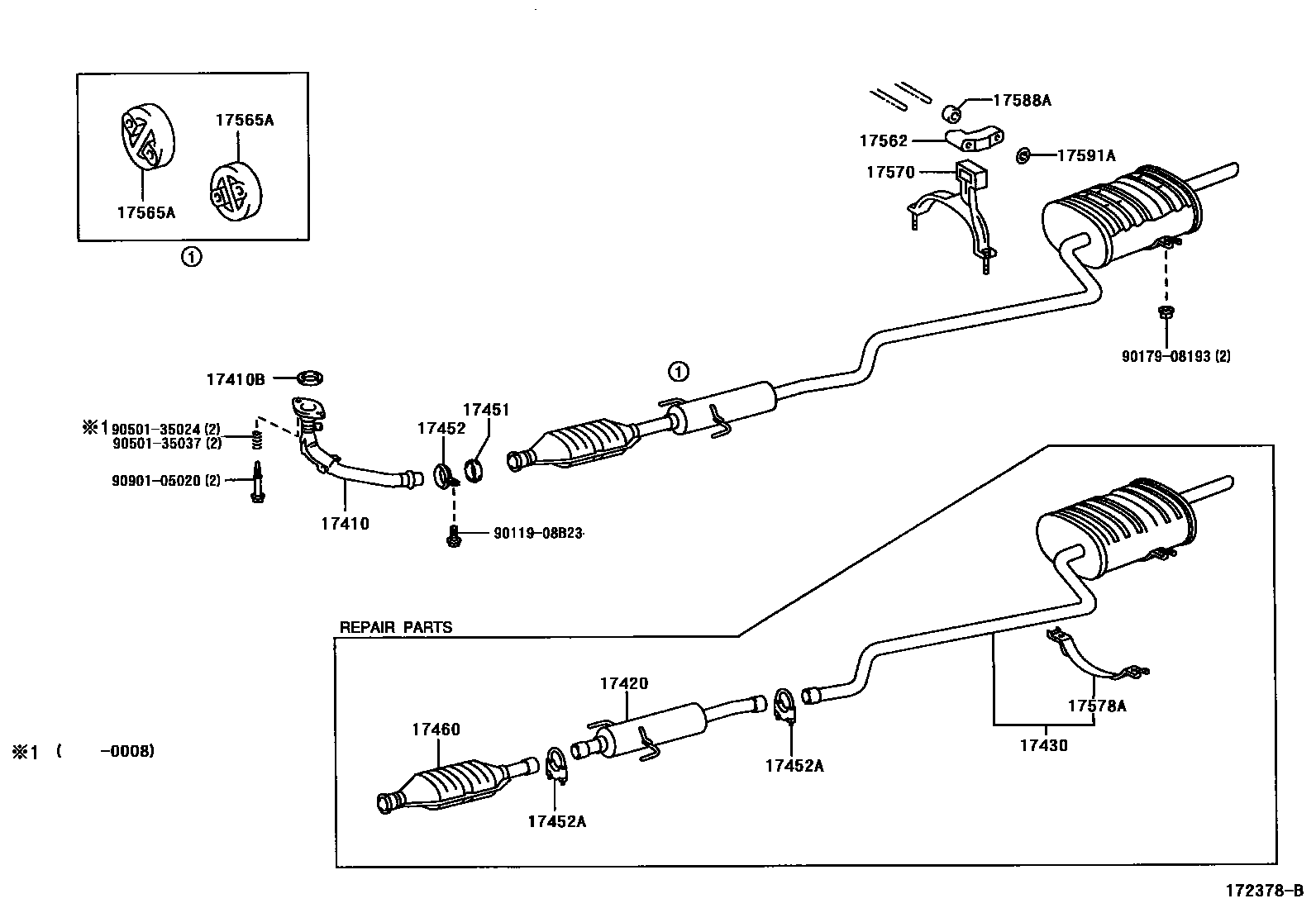 Toyota COROLLA Exhaust Pipe EPC diagram — 172378B