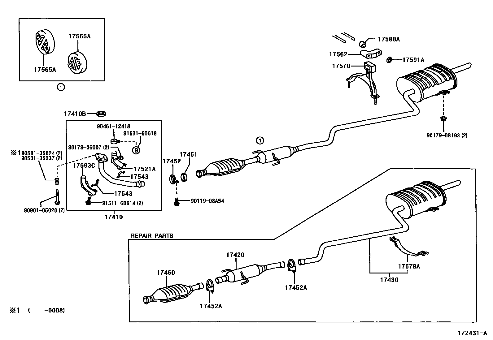 Toyota COROLLA Exhaust Pipe EPC diagram — 172431A