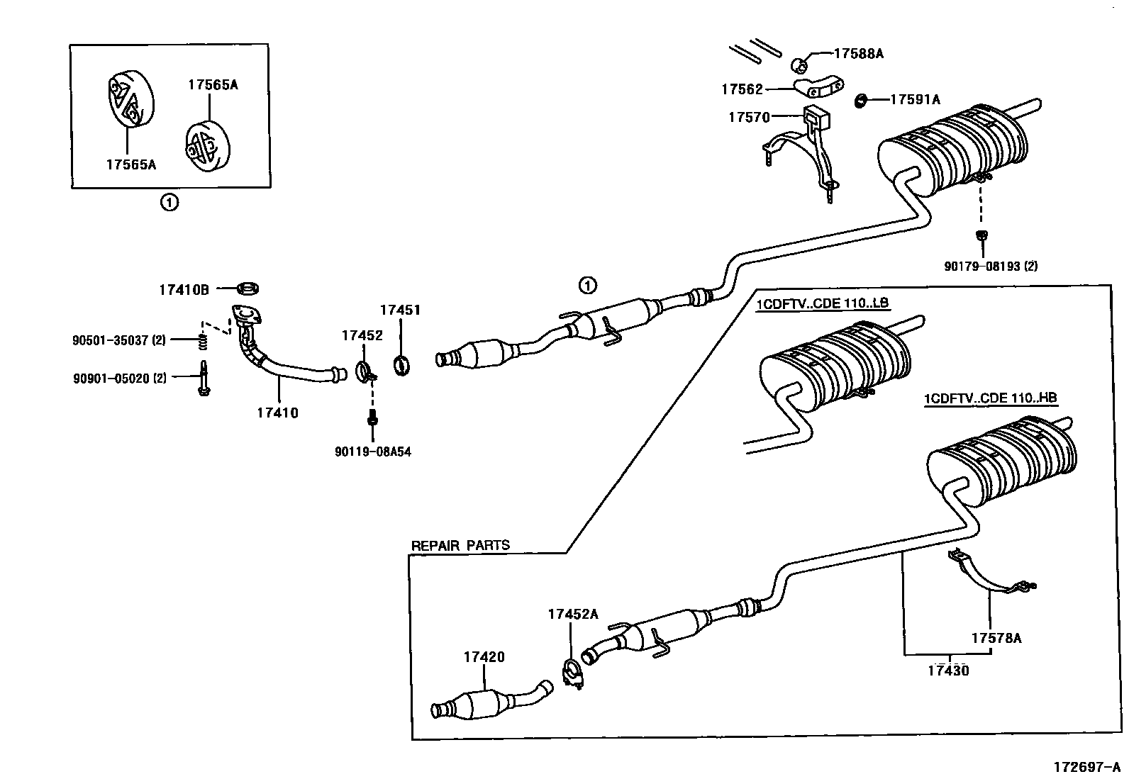 Toyota COROLLA Exhaust Pipe EPC diagram — 172697A