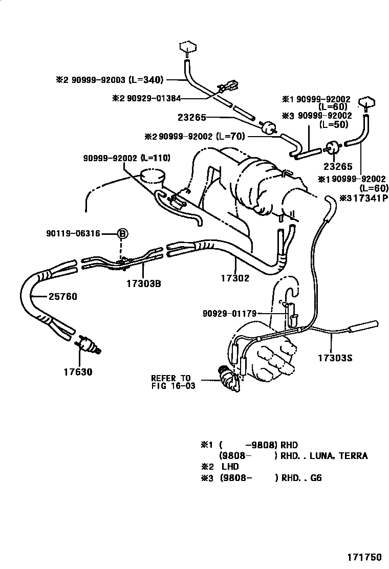 Toyota COROLLA vacuum tube EPC diagram — 171750