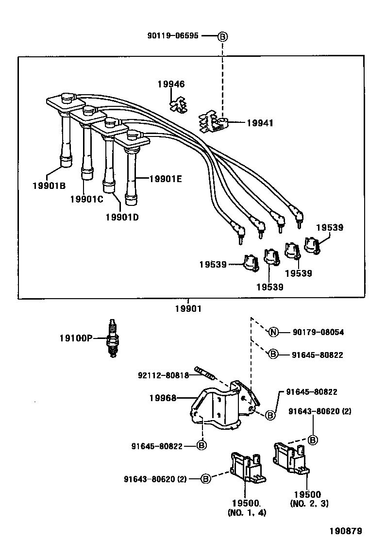 Toyota COROLLA 点火线圈和火花塞 EPC diagram — 190879