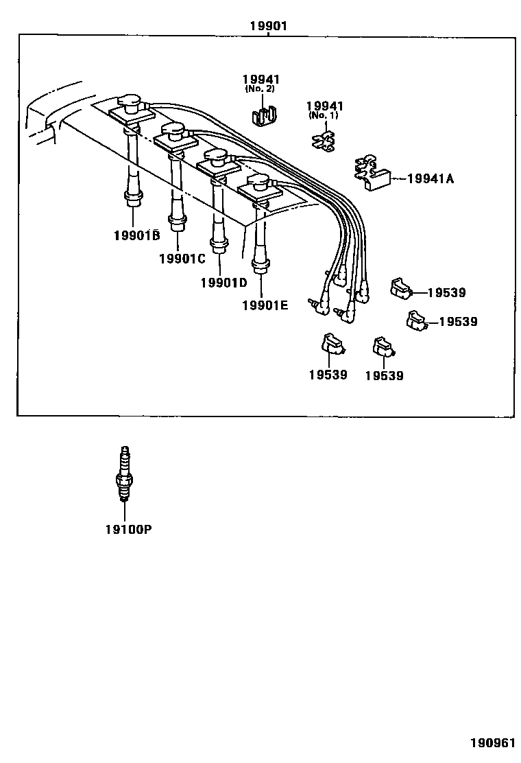 Toyota COROLLA 点火线圈和火花塞 EPC diagram — 190961