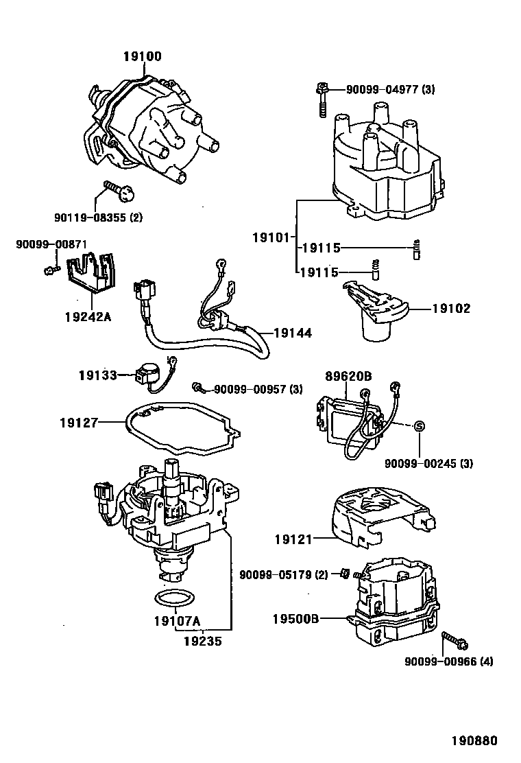 Toyota COROLLA 分电器 EPC diagram — 190880