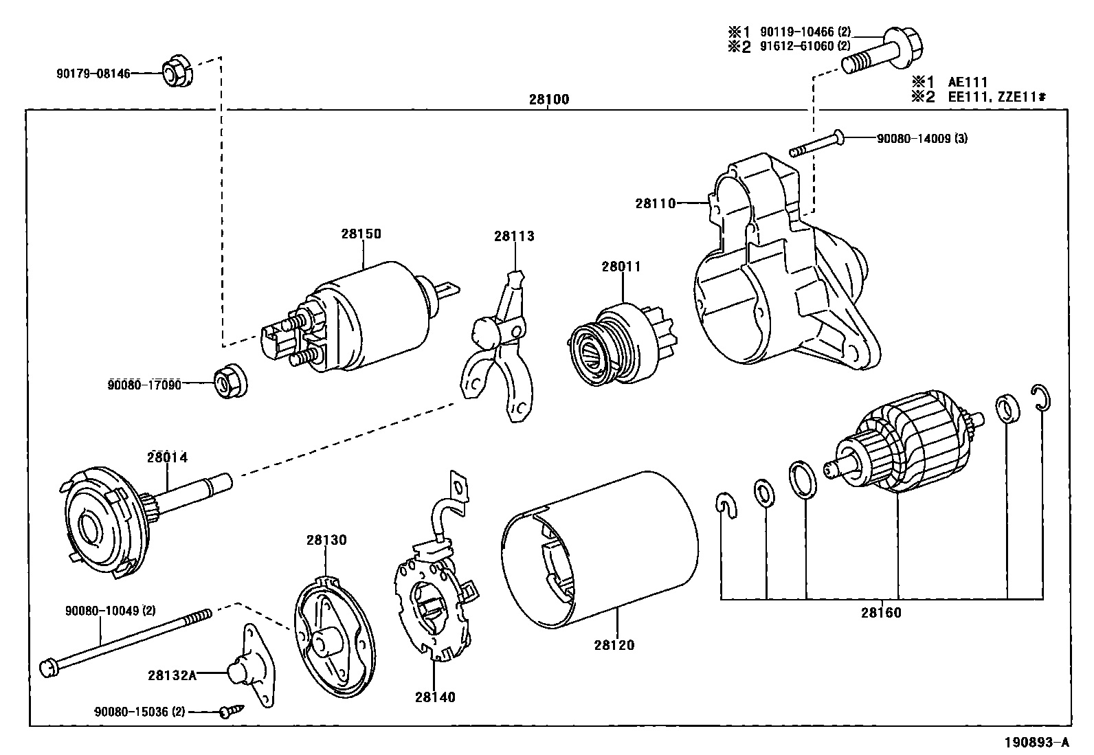 Toyota COROLLA 起动机 EPC diagram — 190893A
