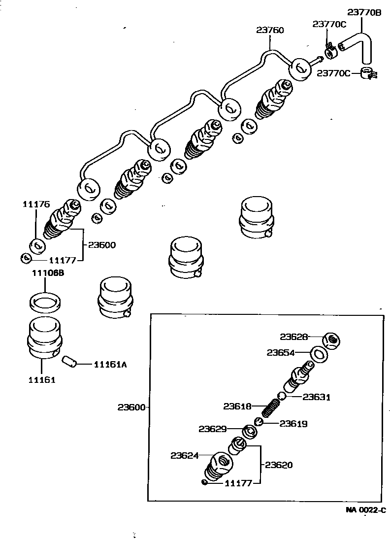 Toyota COROLLA 喷油嘴 EPC diagram — NA0022C