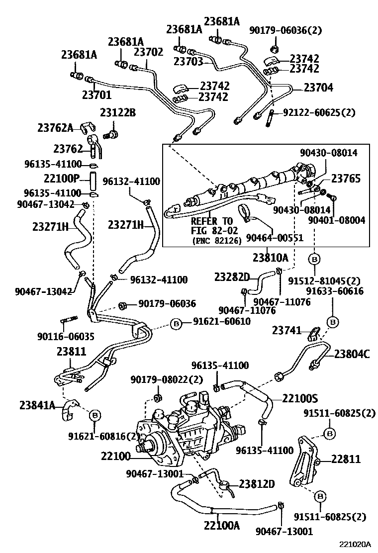 Toyota COROLLA 喷油泵总成 EPC diagram — 221020A