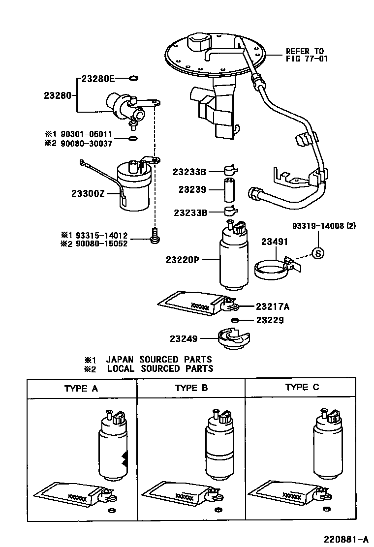 Toyota COROLLA 燃油喷射系统 EPC diagram — 220881A