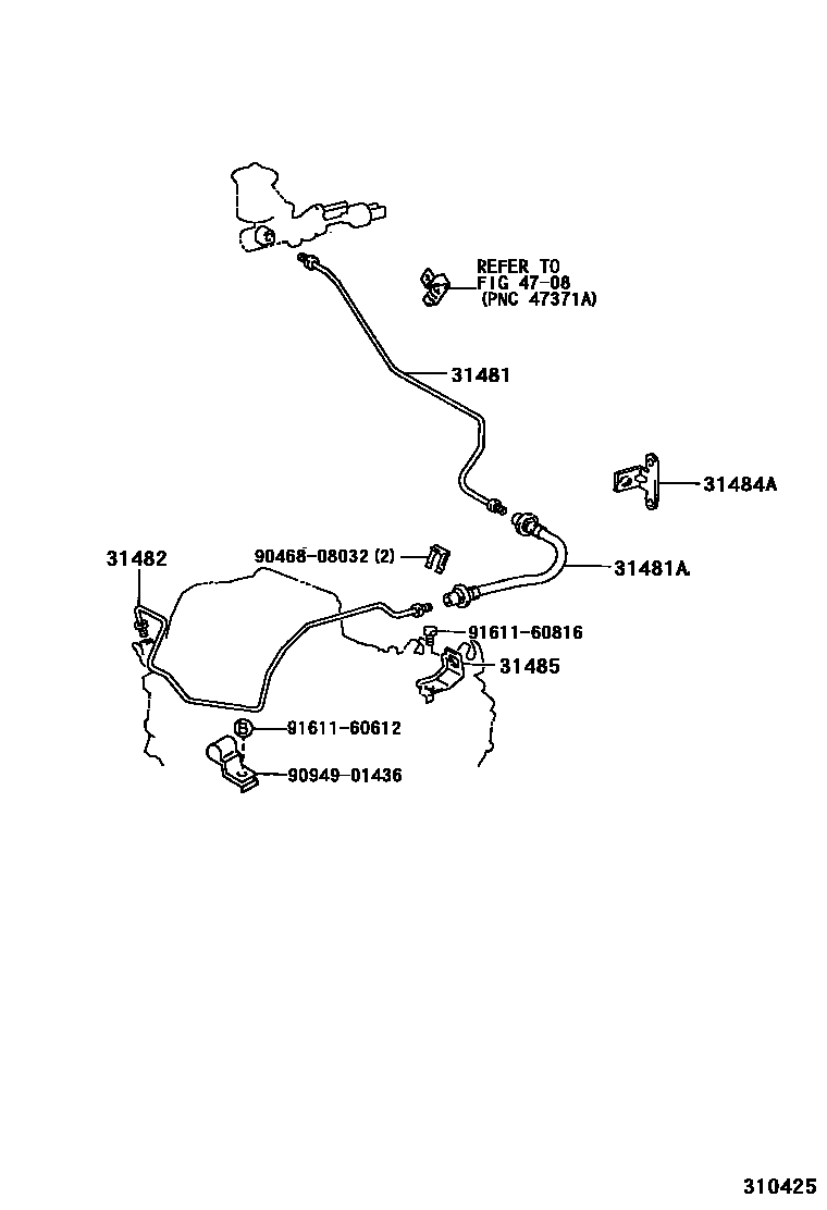 Toyota COROLLA 离合器踏板和挠性软管 EPC diagram — 310425