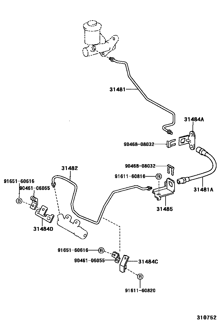Toyota COROLLA 离合器踏板和挠性软管 EPC diagram — 310752