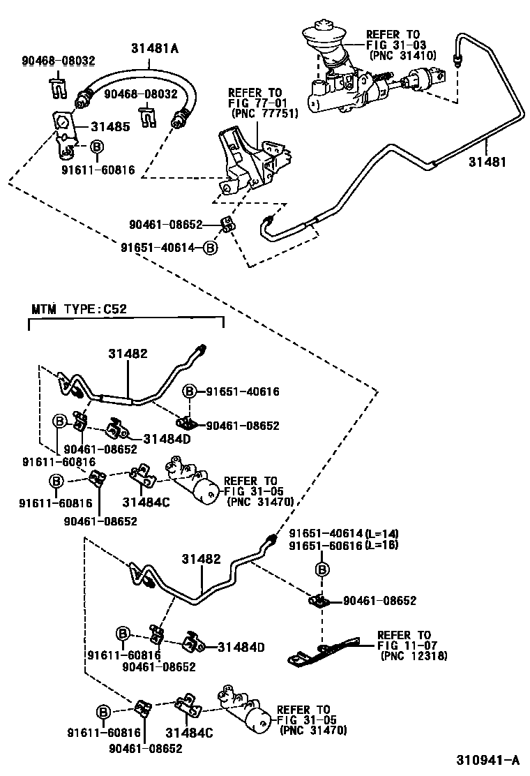 Toyota COROLLA 离合器踏板和挠性软管 EPC diagram — 310941A