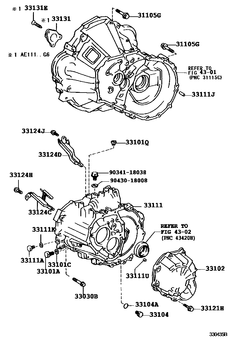 Toyota COROLLA 离合器壳和变速器壳(MTM) EPC diagram — 330435B