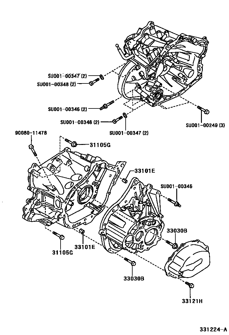 Toyota COROLLA 离合器壳和变速器壳(MTM) EPC diagram — 331224A