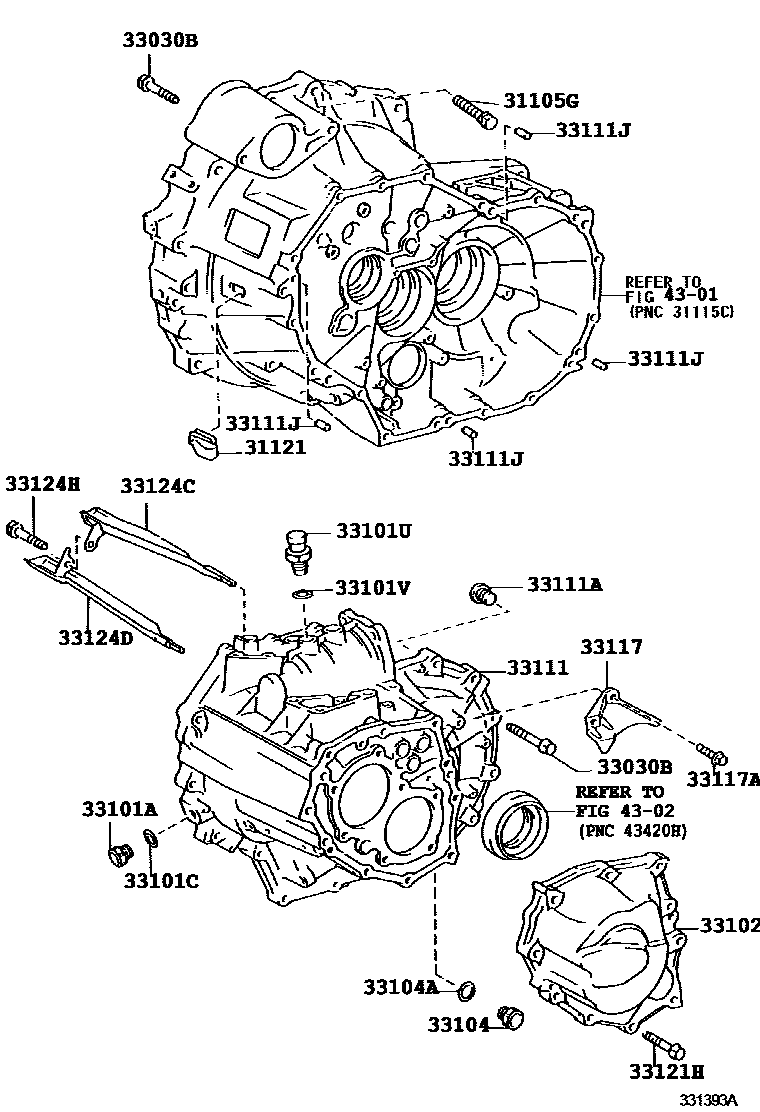 Toyota COROLLA 离合器壳和变速器壳(MTM) EPC diagram — 331393A
