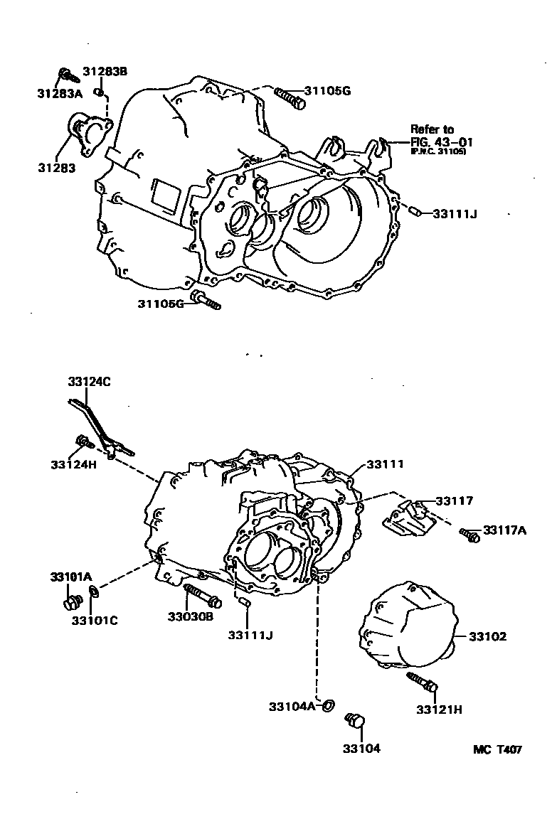 Toyota COROLLA 离合器壳和变速器壳(MTM) EPC diagram — MCT407