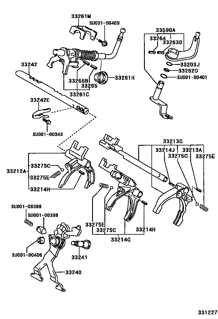 Toyota COROLLA 换档拨叉和换档杆轴(MTM) EPC diagram — 331227
