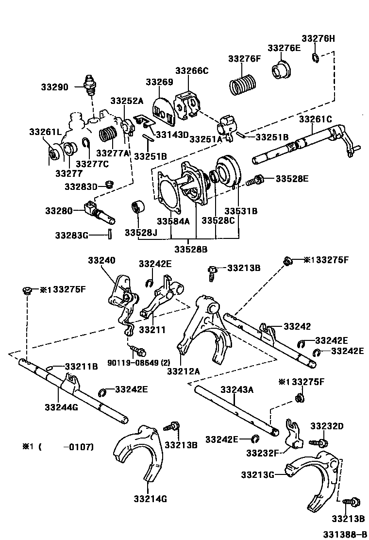 Toyota COROLLA 换档拨叉和换档杆轴(MTM) EPC diagram — 331388B