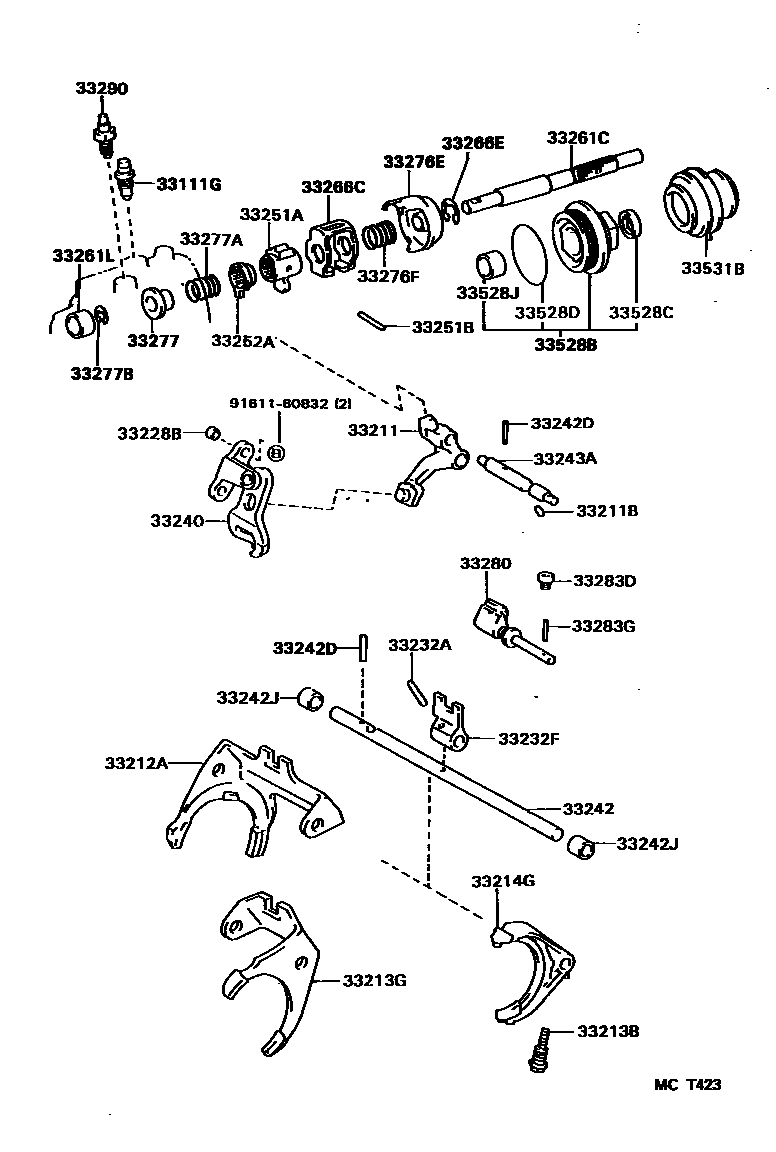 Toyota COROLLA 换档拨叉和换档杆轴(MTM) EPC diagram — MCT423