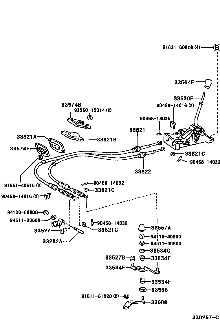 Toyota COROLLA Shift Lever & Retainer EPC diagram — 330257C