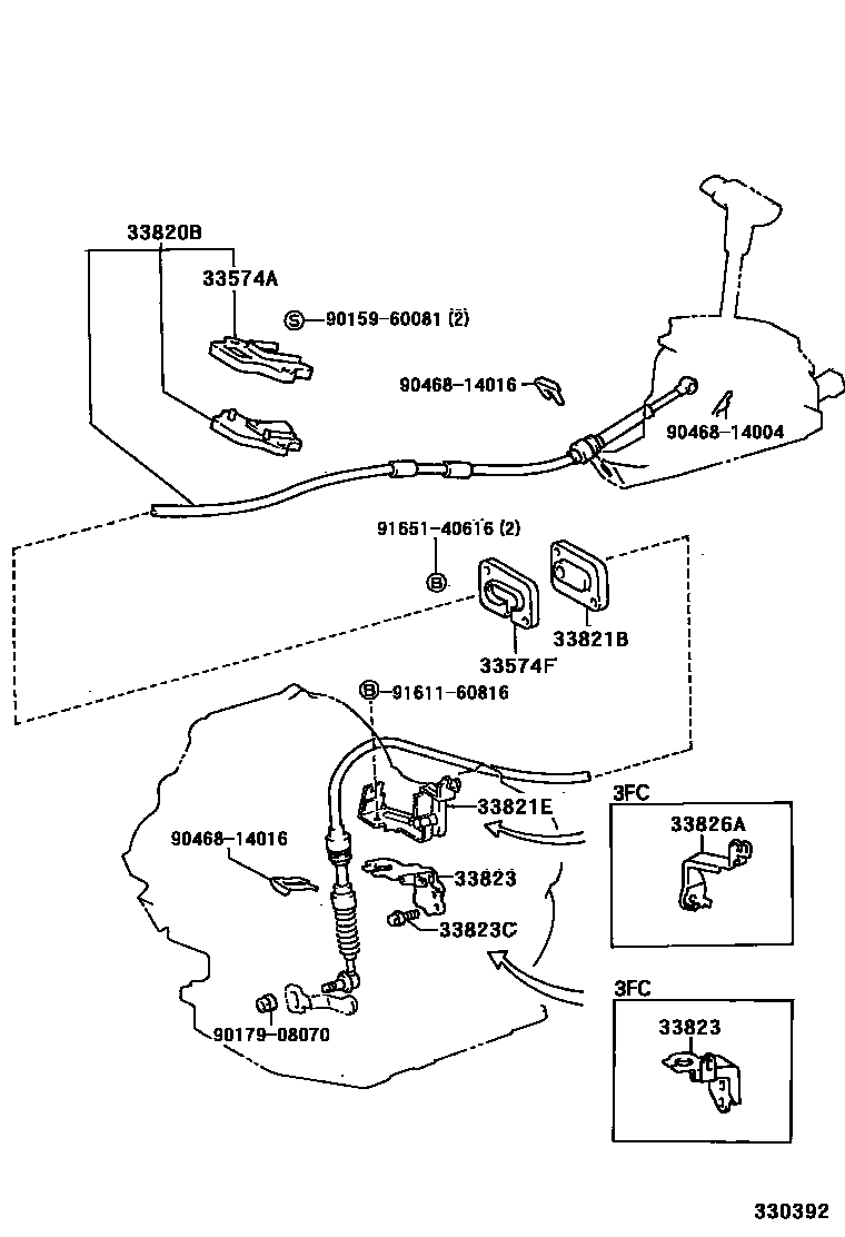 Toyota COROLLA Shift Lever & Retainer EPC diagram — 330392