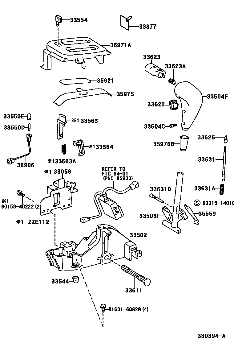 Toyota COROLLA Shift Lever & Retainer EPC diagram — 330394A