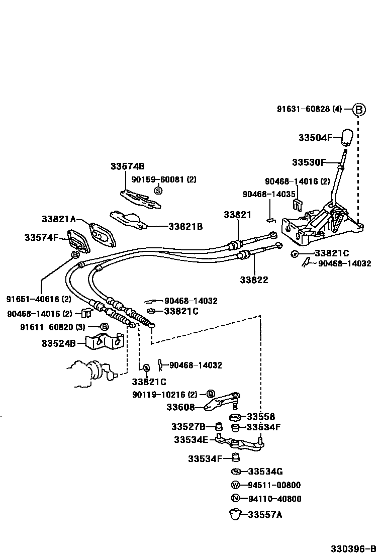 Toyota COROLLA Shift Lever & Retainer EPC diagram — 330396B