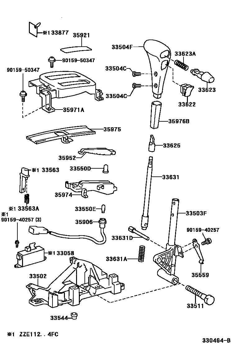 Toyota COROLLA Shift Lever & Retainer EPC diagram — 330464B