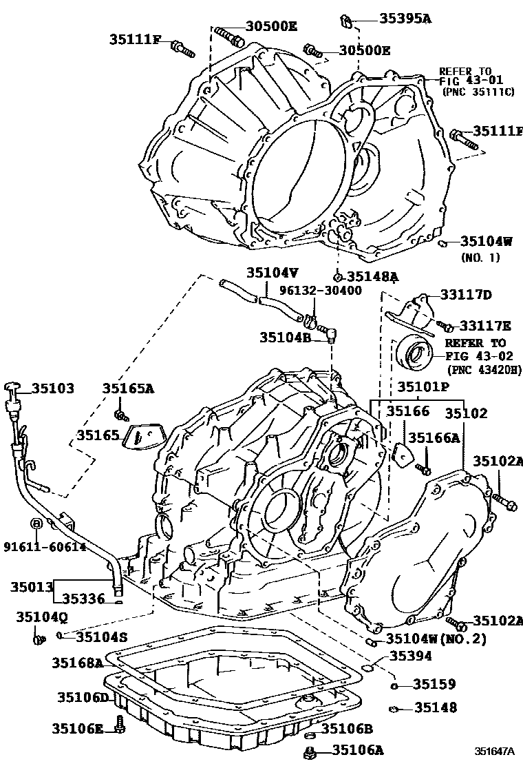 Toyota COROLLA 变速器壳和油底壳(ATM) EPC diagram — 351647A