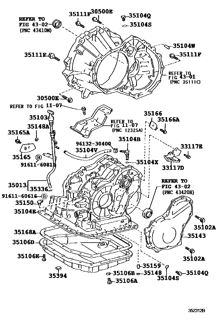 Toyota COROLLA 变速器壳和油底壳(ATM) EPC diagram — 352312B