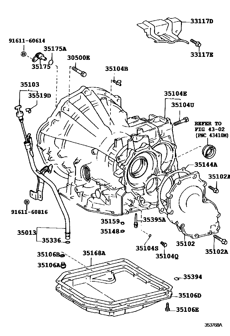 Toyota COROLLA 变速器壳和油底壳(ATM) EPC diagram — 353768A