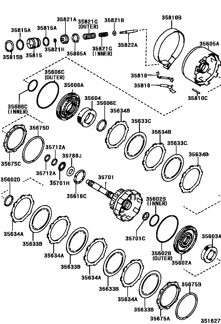 Toyota COROLLA 制动带和多片式离合器(ATM) EPC diagram — 351627
