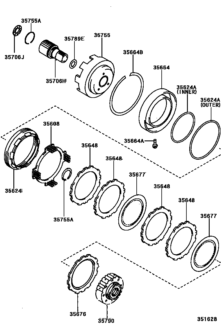 Toyota COROLLA 中央支架和行星太阳齿轮(ATM) EPC diagram — 351628