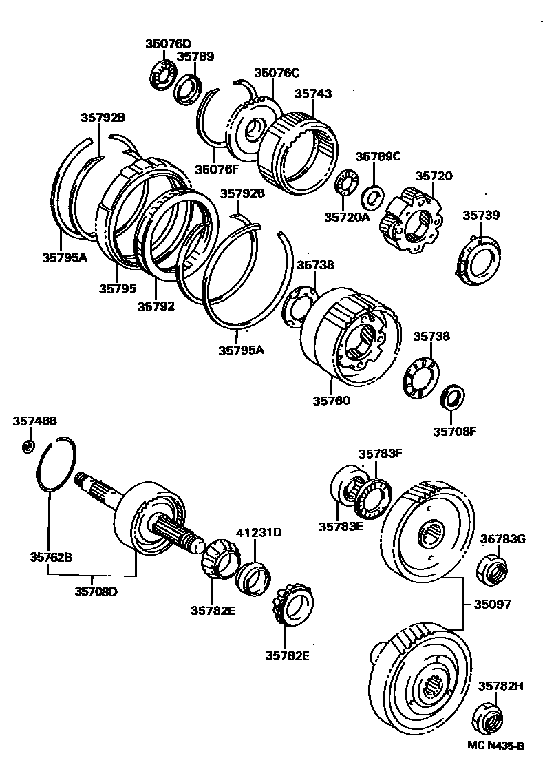 Toyota COROLLA 行星齿轮、倒档活塞和中间轴齿轮(ATM) EPC diagram — MCN435B