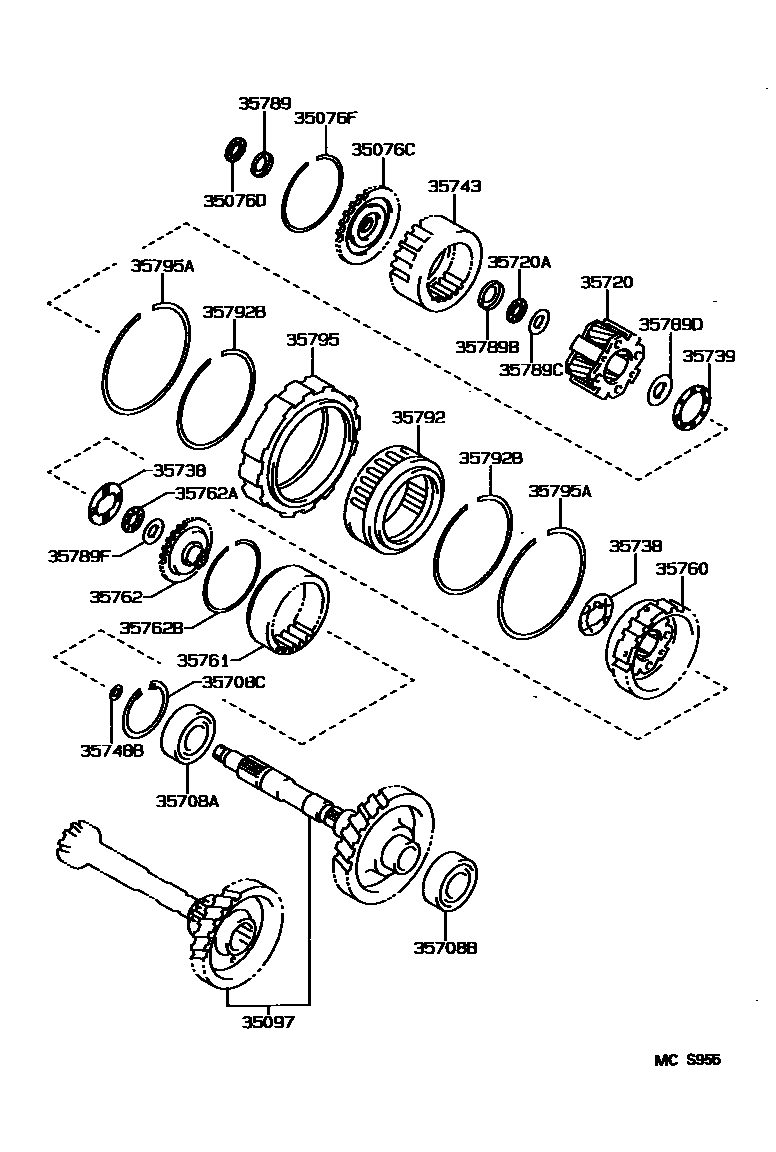 Toyota COROLLA 行星齿轮、倒档活塞和中间轴齿轮(ATM) EPC diagram — MCS955