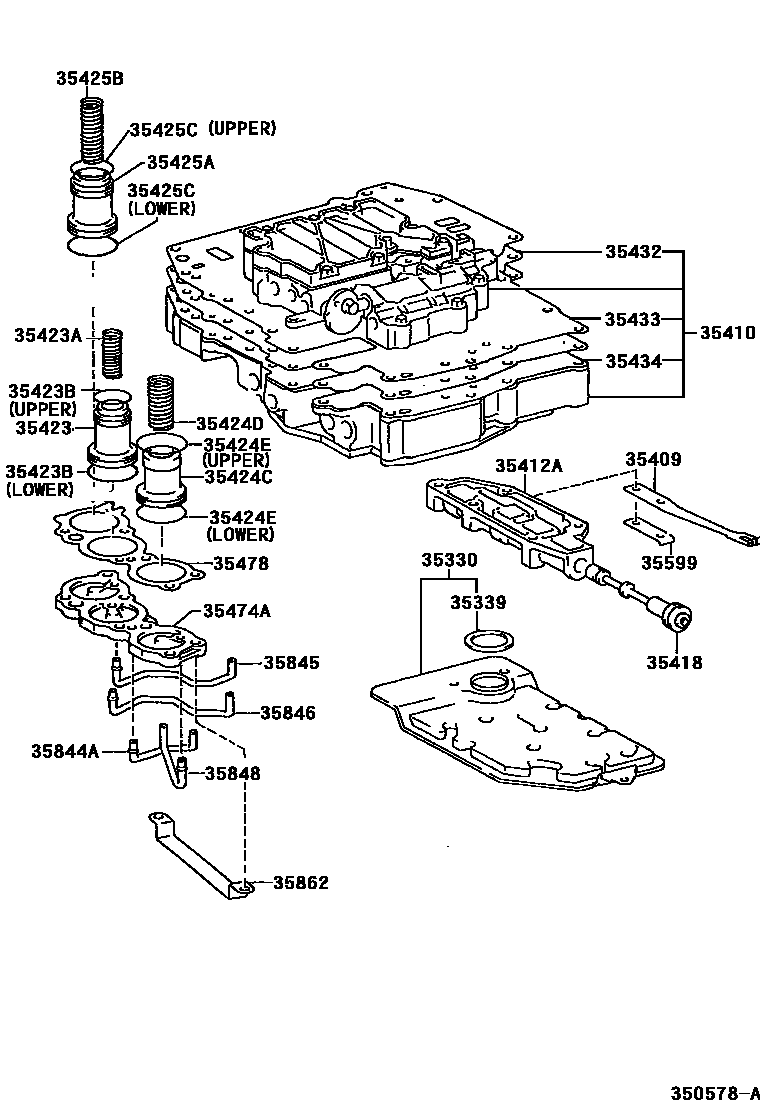 Toyota COROLLA 阀体和滤油网(ATM) EPC diagram — 350578A