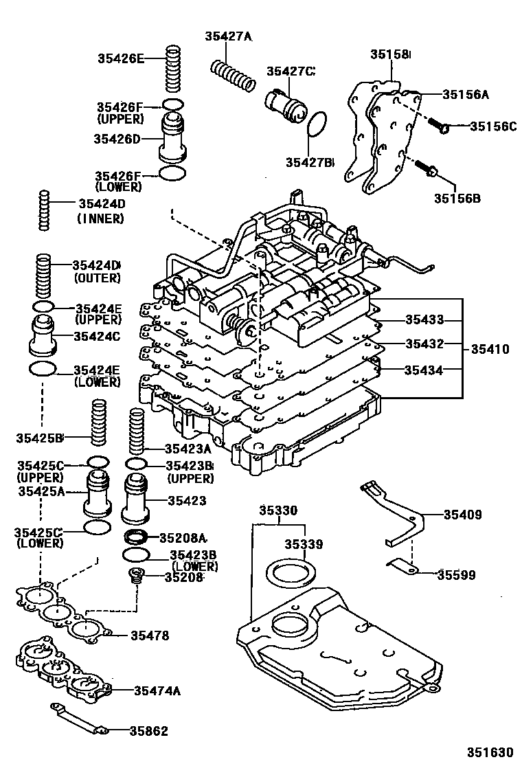 Toyota COROLLA 阀体和滤油网(ATM) EPC diagram — 351630